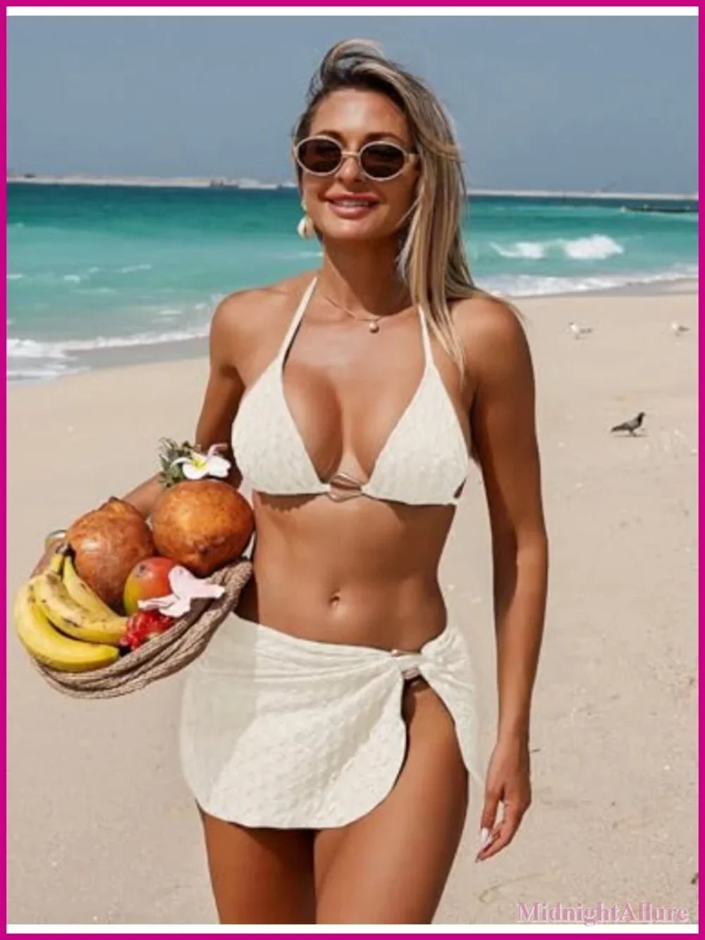 3 Piece Triangle Bikini Set with Cover Up Skirt